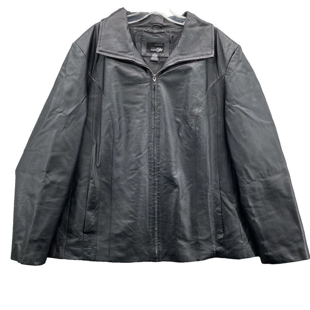East 5th 100% Leather Jacket Women 2X Black Coat Avant-Garde 90s Minimalist Moto
